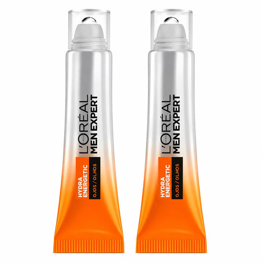L'Oréal Paris Men Expert Hydra Energetic Roll-On - silmänympärysvoide, jääviilentävä vaikutus, vähentää silmäpusseja ja tummia silmänalusia, miehille – 10 ml, 2 kpl:n pakkaus