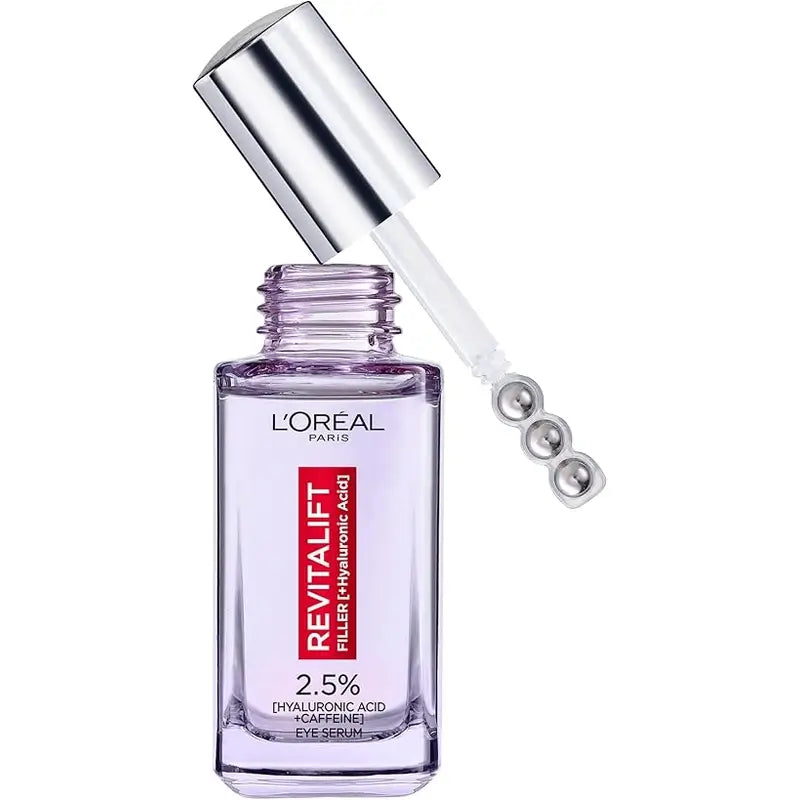 L'Oréal Paris Revitalift Filler -silmäseerumi: 2,5 % hyaluronihappoa ja kofeiinia, kolminkertainen roll-on-sovitin