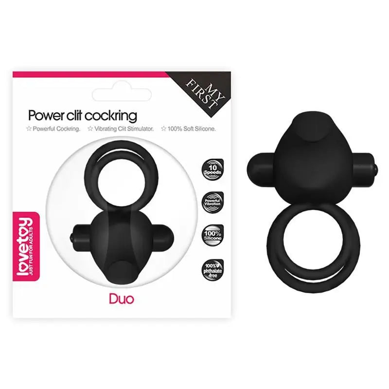 Lovetoy Power Clit Duo -kaksoisvibraattorirengas, musta