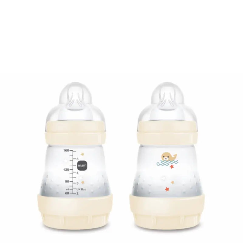 Mam Baby Easy Start -tuttipullo, ilmavaivoja ehkäisevä, neutraali, kiiltävä, 2 x 160 ml 