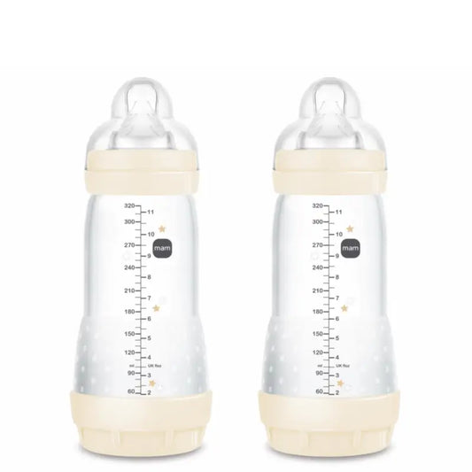 Mam Baby Easy Start -tuttipullo, ilmavaivoja ehkäisevä, neutraali, kiiltävä, 2 x 320 ml 
