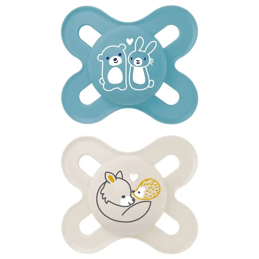 Mam Baby Soother Original Start Silicone Blue Animal 0-2M, 2 Units