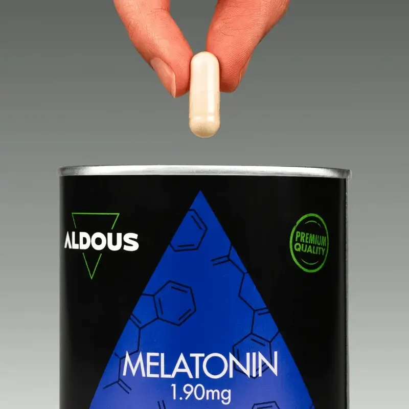 Aldous Labsin melatoniini, jossa on 5-HTP:tä, magnesiumia, valeriaanaa ja B6-vitamiinia
