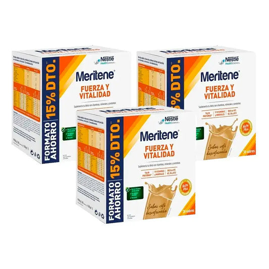 Meritene Fuerza y Vitalidad kofeiiniton kahvi, edullinen pakkaus, 3 x 30 pussia