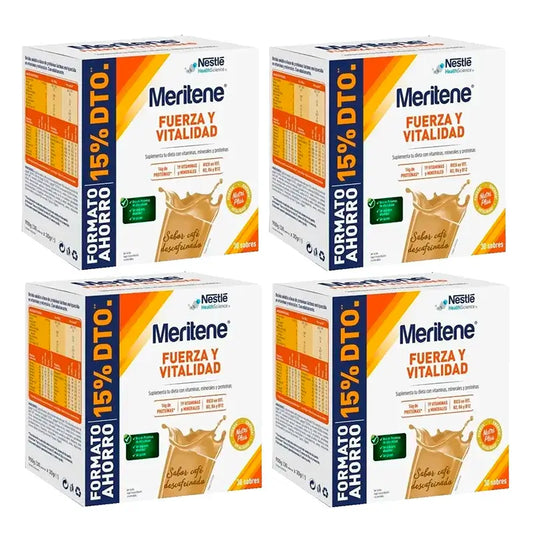 Meritene Fuerza y Vitalidad kofeiiniton kahvi, edullinen pakkaus, 4 x 30 pussia