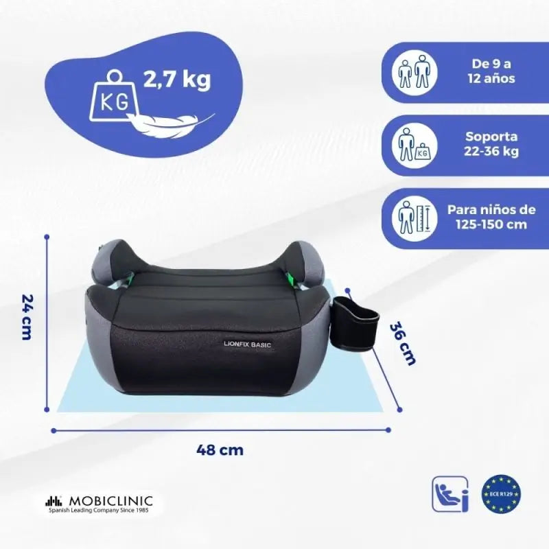 Mobiclinic Lionfix Basic -lastenistuimen korotusjalusta, 125–150 cm, musta