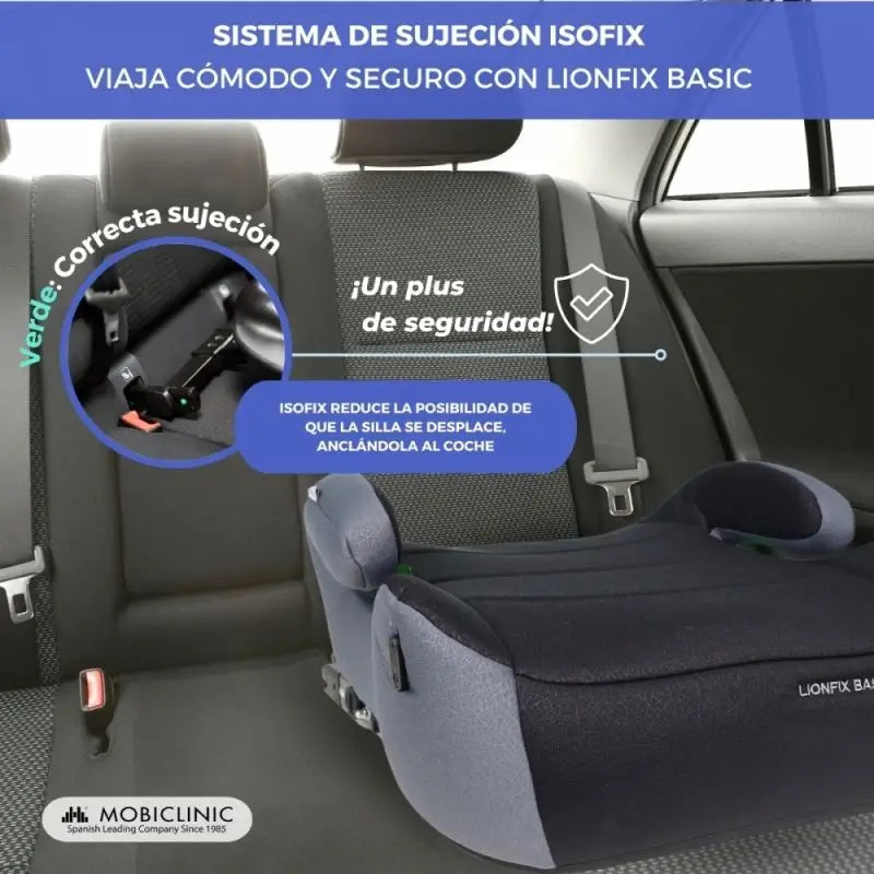Mobiclinic Lionfix Basic -lastenistuimen korotusjalusta, 125–150 cm, musta