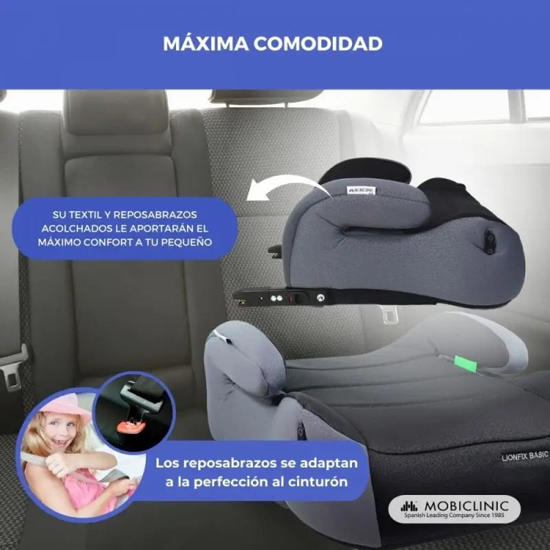 Mobiclinic Lionfix Basic -lastenistuimen korotusjalusta, 125–150 cm, musta