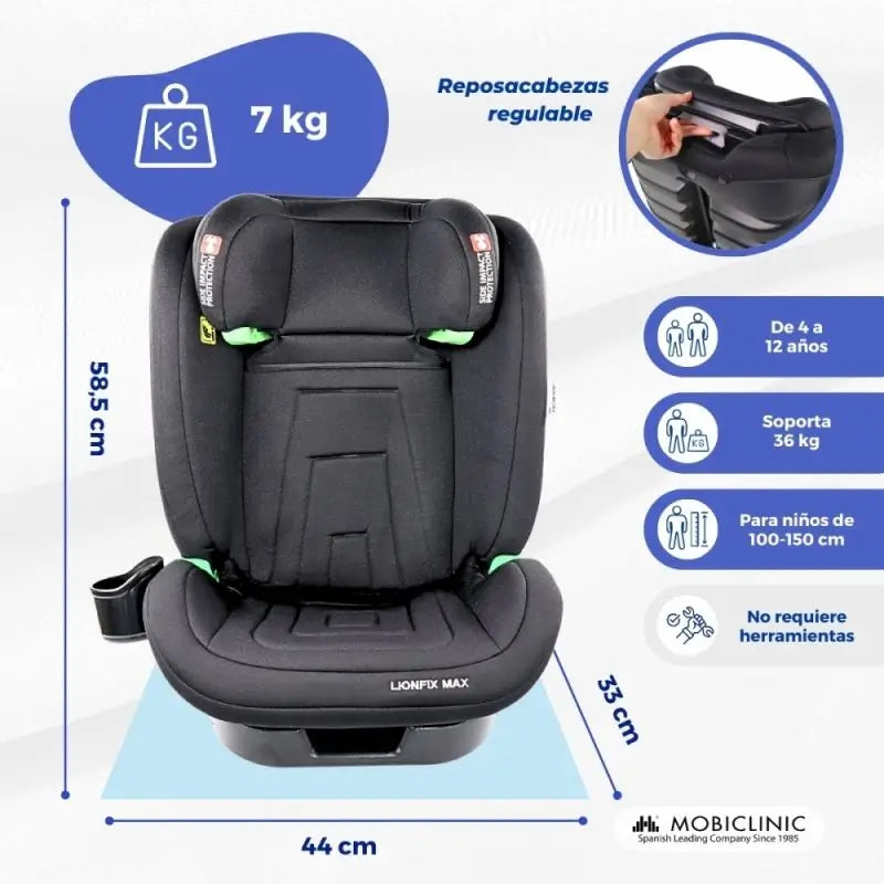 Mobiclinic Lionfix Max -lasten turvaistuin, 100–150 cm, musta