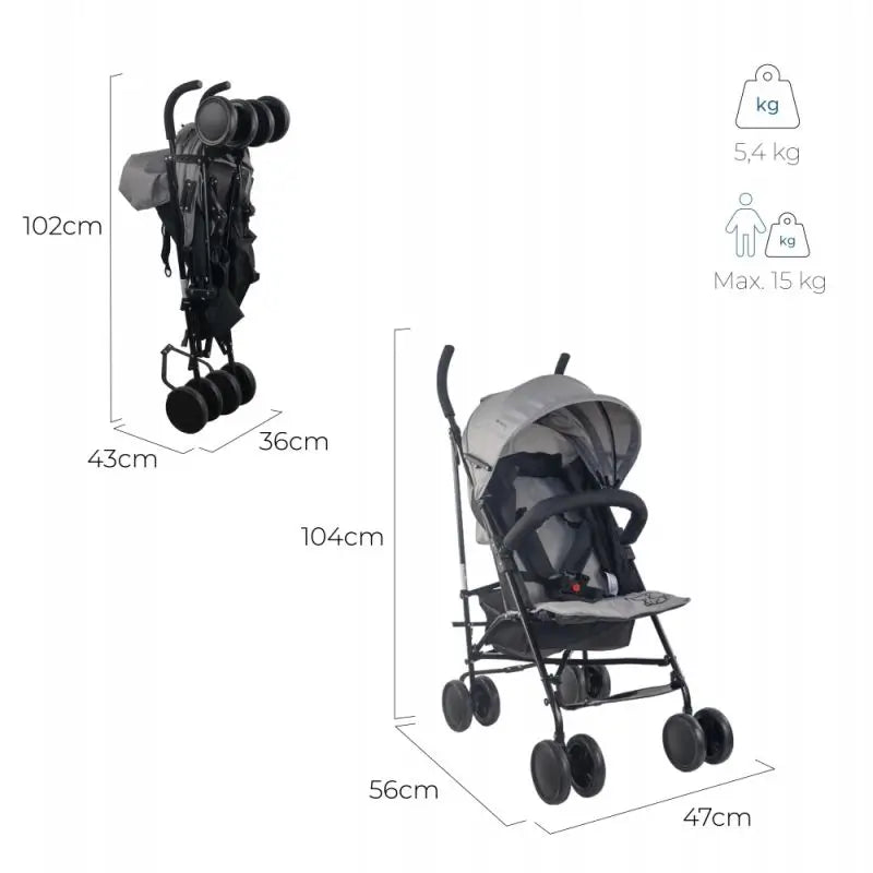 Mobiclinic Elefant-taitettava lastenratas, 15 kg, harmaa