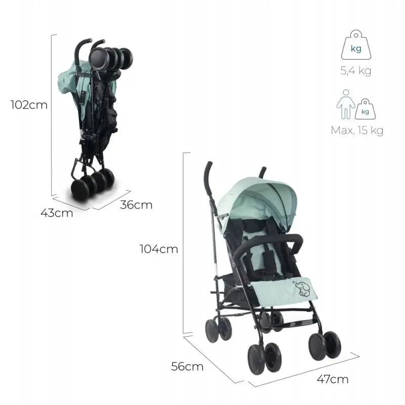 Mobiclinic Elefant-taitettava lastenratas, 15 kg, vihreä 