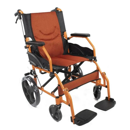 Mobiclinic Folding Wheelchair Aluminium Aluminium Brake On Lever Handlebars Footrest Armrest Orange Pyramid