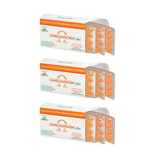 Mosqueta’s Omegarosa Plus, 3 x 60 kapselin pakkaus.