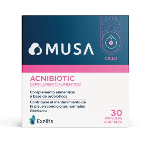 Musa Acnibiotic – probiootteja ja riboflaviinia sisältävä ravintolisä aknen hoitoon, 30 kapselia