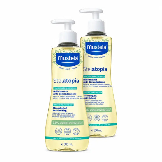 Mustela Stelatopia kylpy- ja suihkuöljy, 2 x 500 ml:n pakkaus