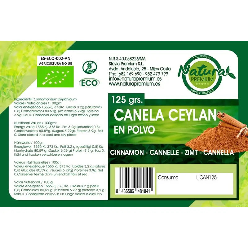 Natura Premium Ceylon-kaneli, jauhe, luomu, 400 g