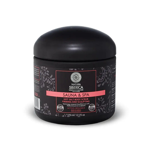 Natura Siberica Sauna&Spa Lämmin vartalokuorinta, joka sisältää kiinteyttävää ja muotoilevaa suolaa, 370 ml