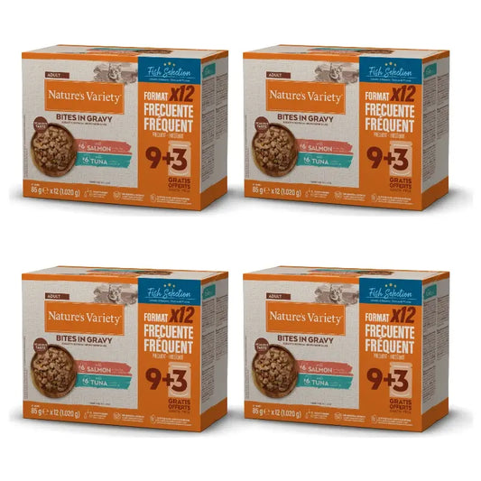 Nature'S Variety kissan märkäruoka, lohi ja tonnikala, yksittäispakkaus, 4 x 1,02 kg