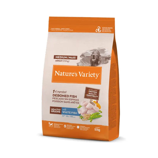 Nature'S Variety Koiranruoka, Medium, valkoista kalaa sisältävä, luonnollinen, 10 kg