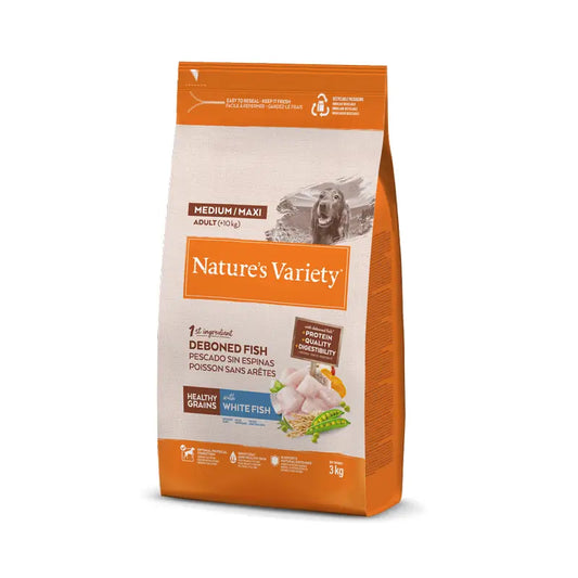 Nature'S Variety Koiranruoka, Medium, valkoista kalaa sisältävä, luonnollinen, 3 kg