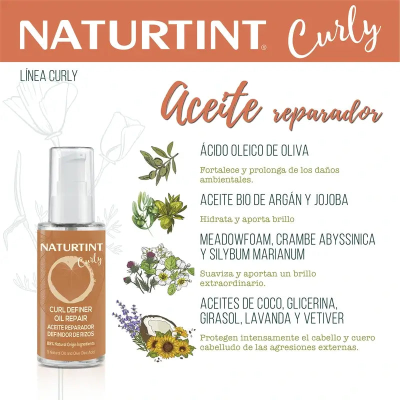 Naturtint Luonnollinen kiharoita korostava ja korjaava öljy 50 ml 