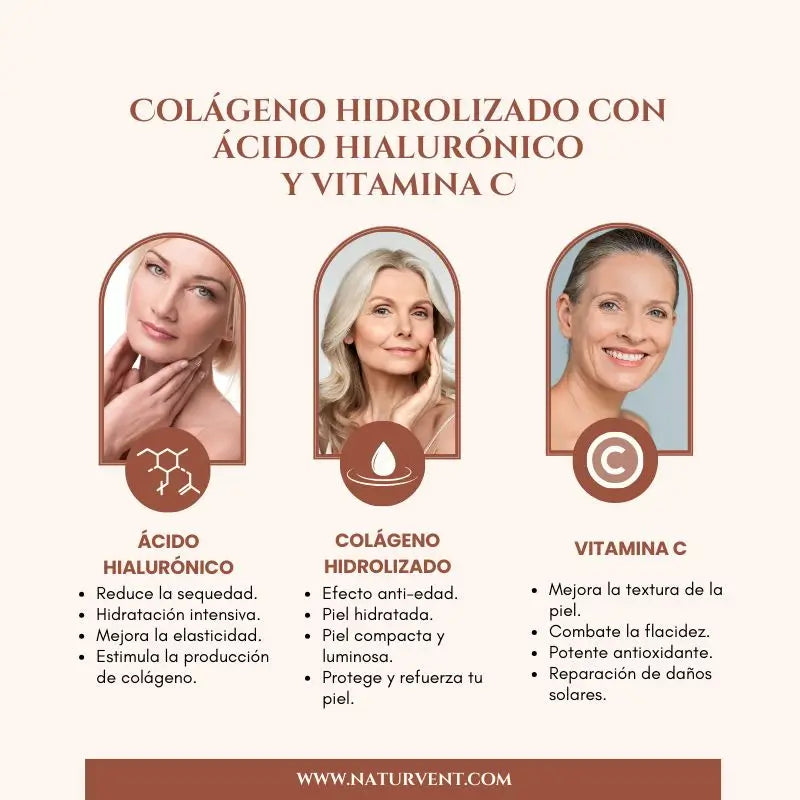 Naturvent kasvohoito: hydrolysoitu kollageeni, hyaluronihappo ja C-vitamiini, 60 kapselia