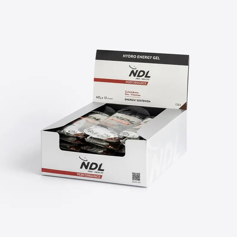 NDL Pro-Health kofeiiniton energia-geeli, cola-maku, 12 x 60 g:n pakkaus