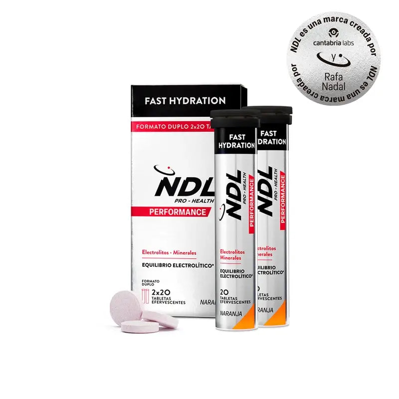 NDL Pro-Health Nopea nesteytys, appelsiininmakuiset poreilevat tabletit, 2-pakkaus, 40 tablettia