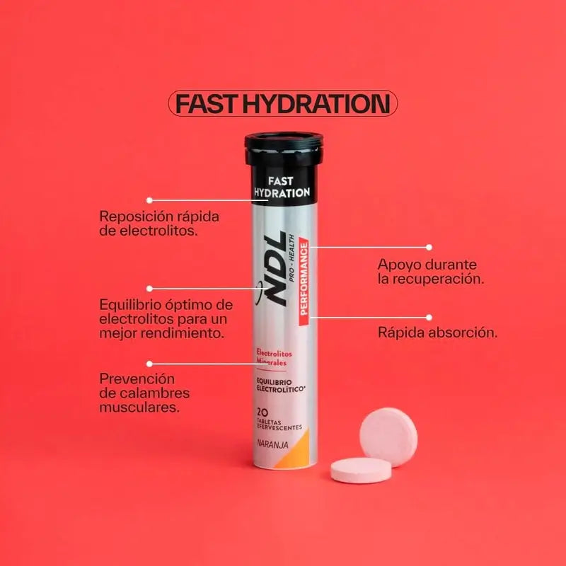 NDL Pro-Health Nopea nesteytys, appelsiininmakuiset poreilevat tabletit, 2-pakkaus, 40 tablettia