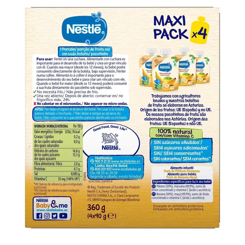 Nestlé-pussi, banaani ja omena, 4 x 90 g