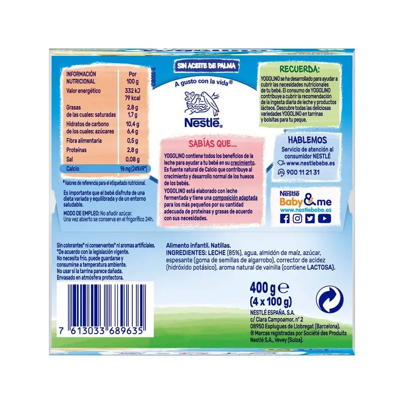 Nestlé Yogolino -jälkiruoat, vaniljakastike, 4 x 100 g