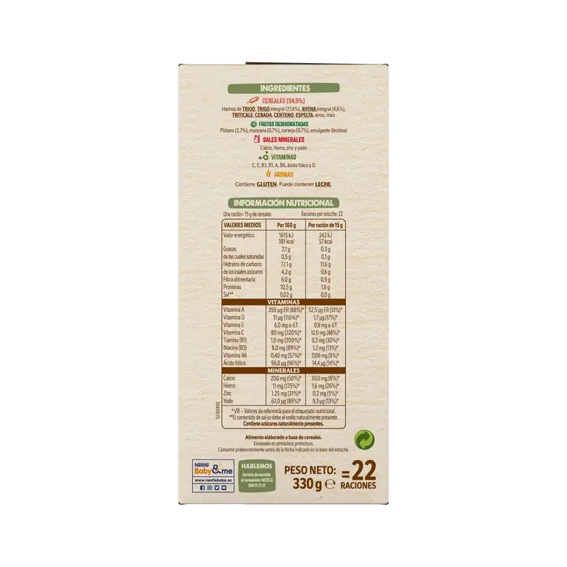 Nestlé 8-viljainen vauvanruoka, 0 % hedelmää, 330 g