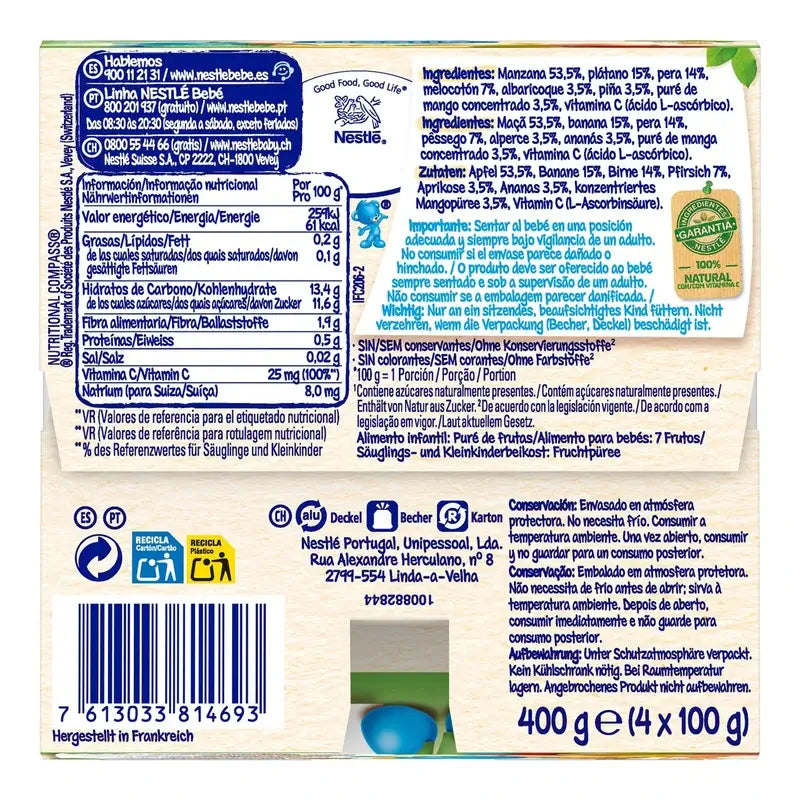 Nestlé 7 hedelmän hedelmäsose, 4 x 100 g