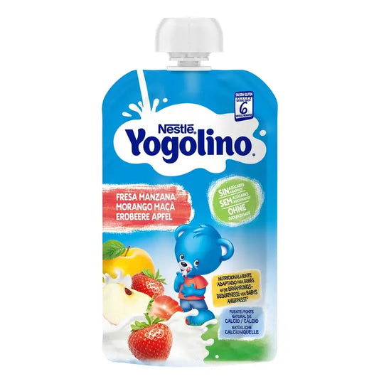 Yogolino sokeriton mansikka-omena-pussi, 100 g