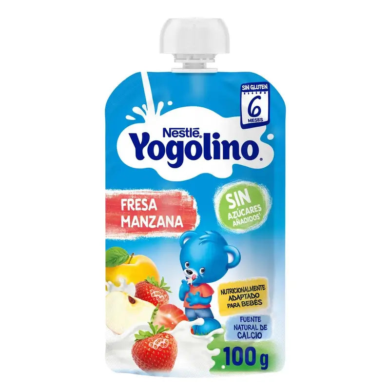 Yogolino sokeriton mansikka-omena-pussi, 100 g