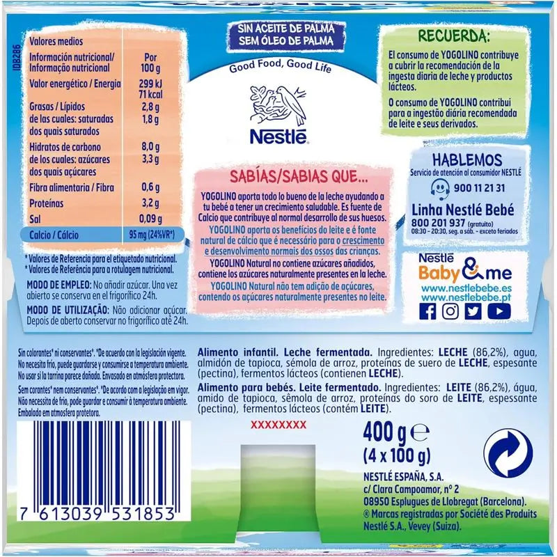Nestlé Yogolino Natural, sokeriton, 4 x 100 g