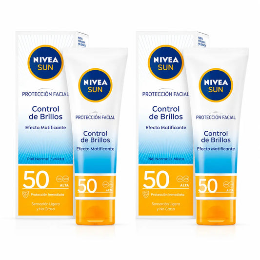 NIVEA Sun SPF50 kasvojen aurinkovoide, UV-suojaus ja kiillon hallinta, 50 ml, 2 kpl:n pakkaus