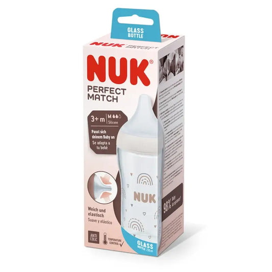 Nuk Perfect Match -tutipullo, kristallinvärinen, silikoni, 0–6 kk, virtaus M, sateenkaari, 230 ml