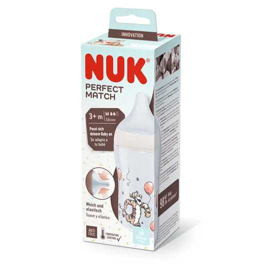 Nuk Perfect Match PP-silikonipullo 0–6 kk, virtaus M, Nalle Puh ja tiikeri, 260 ml