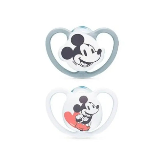 Nuk Space Mickey Mouse -tutti, harmaa, koko T1 (0–6 kuukautta), silikonia, 2 kpl
