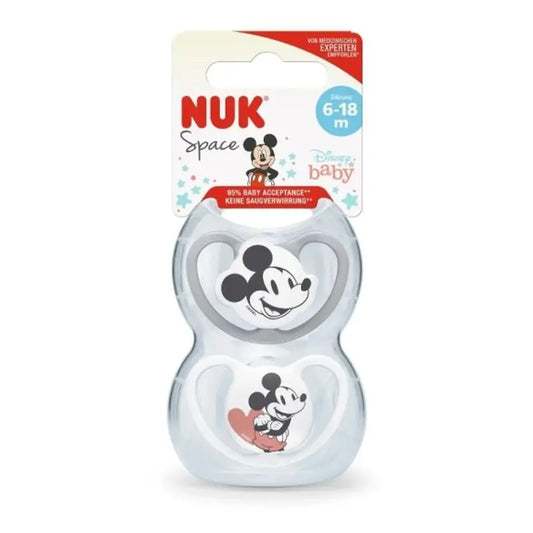 Nuk Space Mickey Mouse -tutti, harmaa, koko T2 (6–18 kuukautta), silikoni, 2 kpl