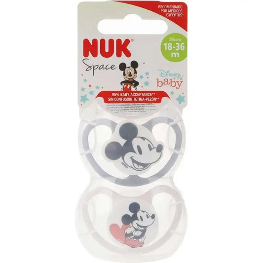 Nuk Space Mickey Mouse -tutti, harmaa, koko T3 (18–36 kuukautta), silikonia, 2 kpl