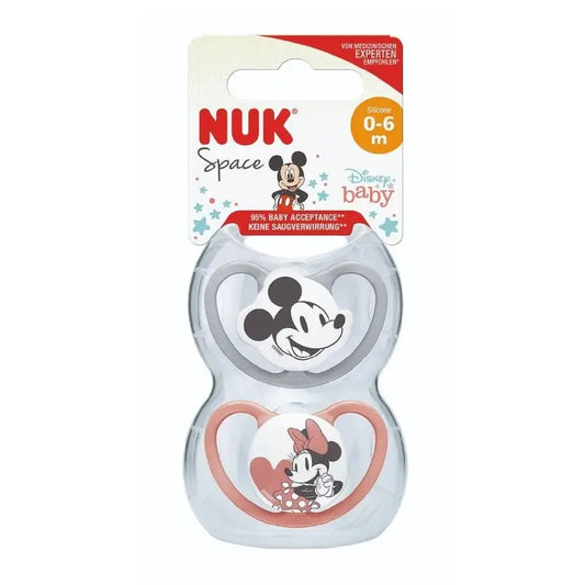 Nuk Space Mickey Mouse -tutti, punainen, koko T1 (0–6 kk), silikonia, 2 kpl
