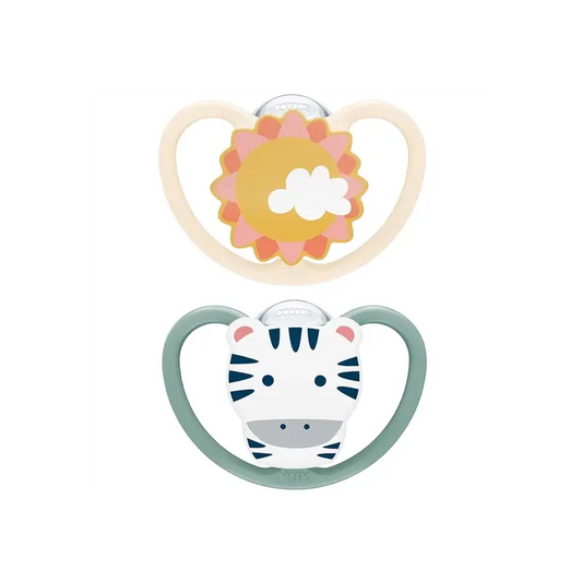Nuk Space Zebra/Sol T2 -tutti, 6–18 kuukautta, silikonia, 2 kpl