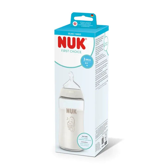 NUK First Choice+ lasipullo 240 ml, M-tutti 3 kk+, merihevonen