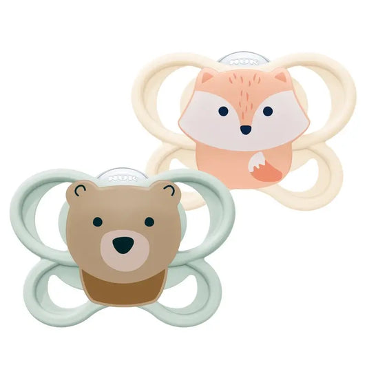 NUK Perfect Match Air -tutti, silikoni, koko T0, 0–2 kk, kettu/karhu, 2 kpl