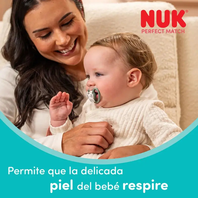 NUK Perfect Match Air -tuttisilikoni T2 6–18 kk, seepra/leijona, 2 kpl