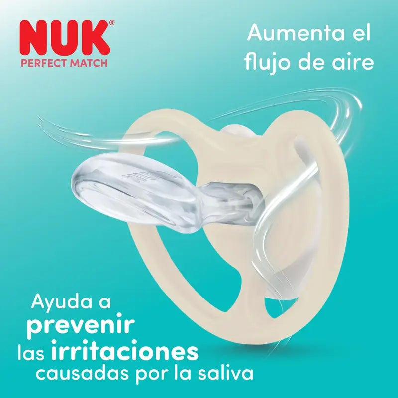 NUK Perfect Match Air -tuttisilikoni T2 6–18 kk, seepra/leijona, 2 kpl