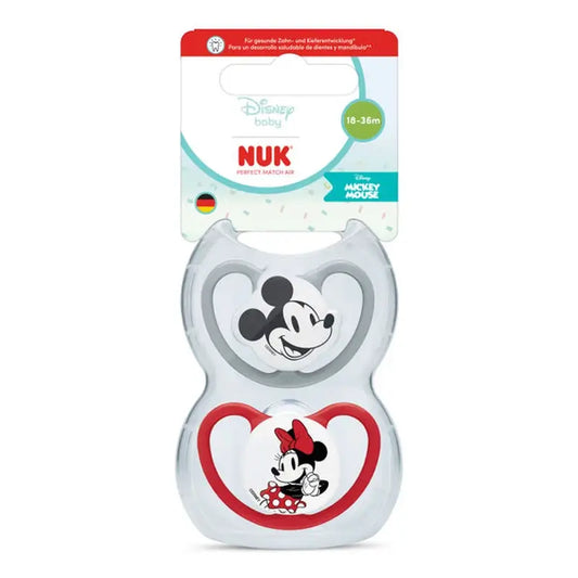 NUK Perfect Match Air -tutti, silikoni, koko T3, 18–36 kk, Mikki Hiiri, punainen/harmaa, 2 kpl