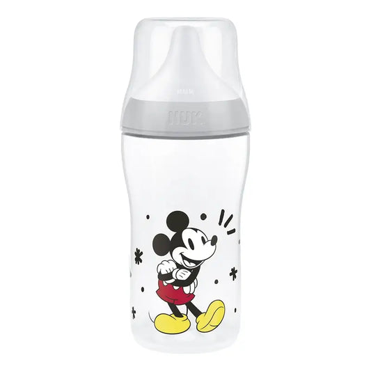 NUK Perfect Match -tuttipullo 260 ml, M-kokoinen tutti, 3 kk+, Mikki Hiiri, harmaa
